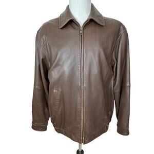 Jos. A. Banks Signature Collection Men's Brown 100% Leather Bomber Jacket Size L